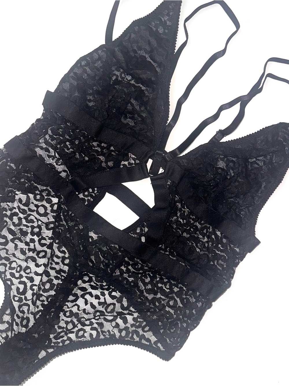 Forever 21 Black Lace Strappy Chemise Bodysuit